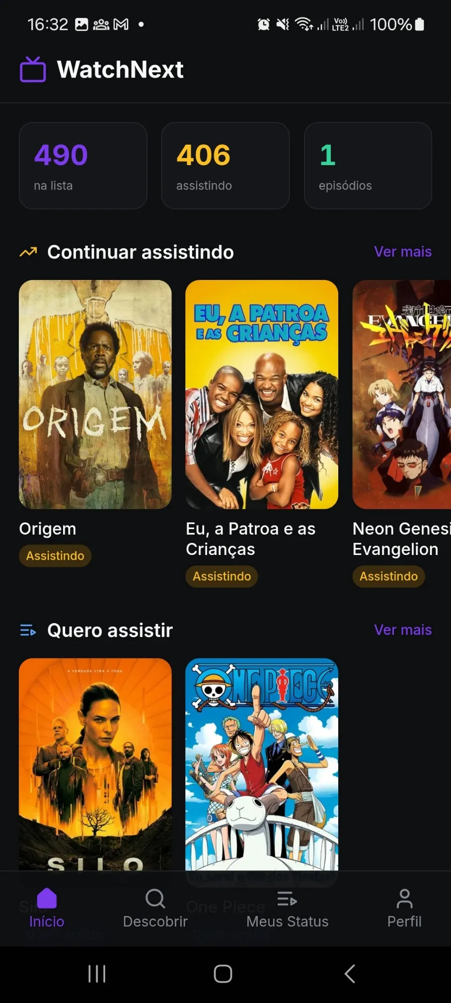 WatchNext - Interface minimalista
